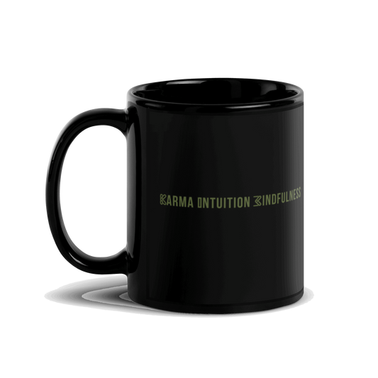 Karma Intuition Mindfulness Black Glossy Mug KimUnity Soulutions